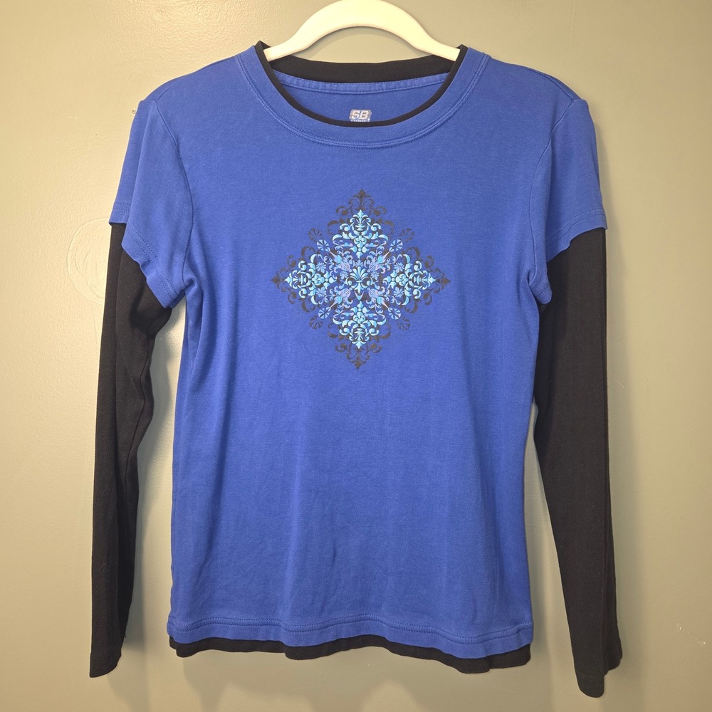 Sb Active Women's Y2k Layered Long Sleeve T-Shirt Size S Petite Blue Black
